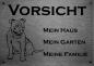 Preview: Edelstahl Warnschild Old English Bulldog VORSICHT Mein Haus mein Garten meine Familie